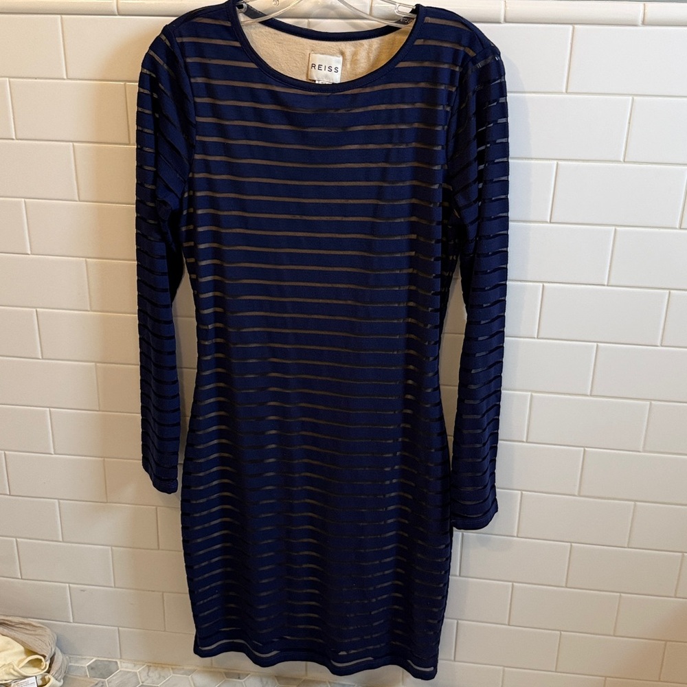 Reiss Sheer Sleeve Striped Fitted Dress size 8